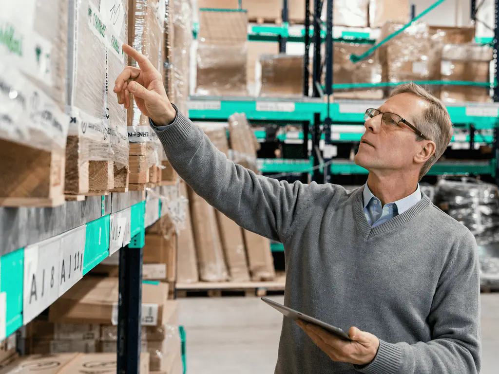 Responsable d’entrepôt qui contrôle les références sur les rayonnages