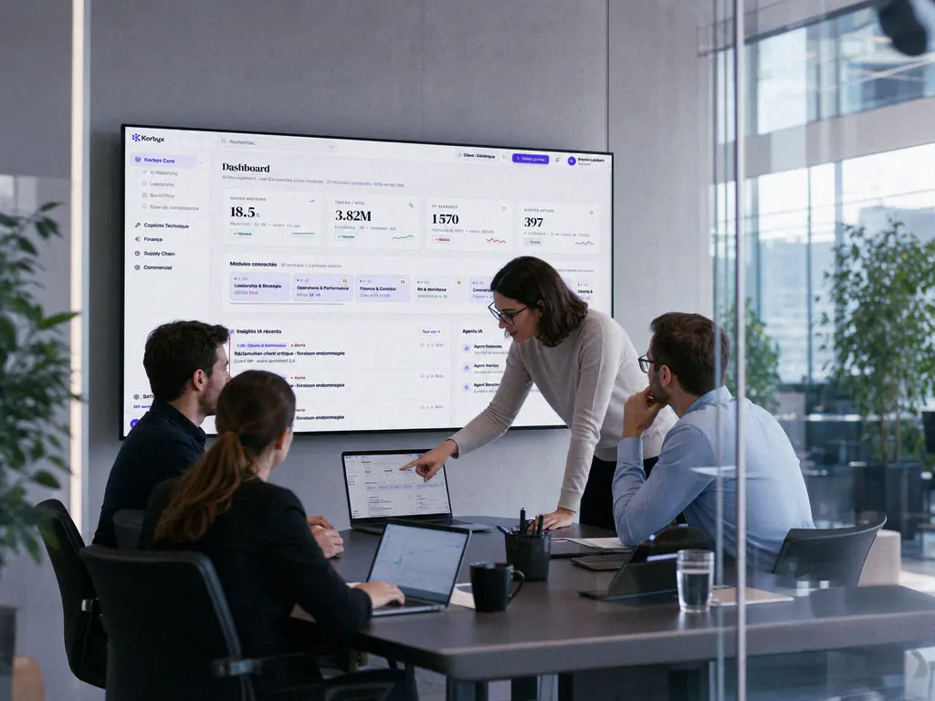 Équipe pilotant ses automatisations IA sur le tableau de bord Korbyx