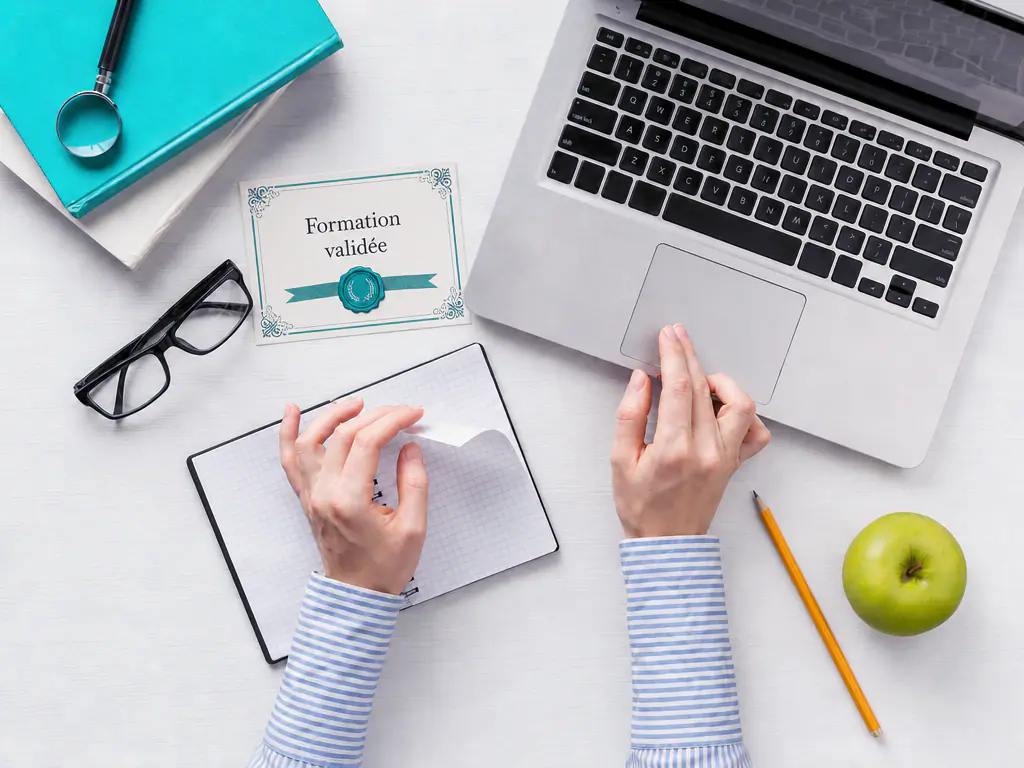 Certificat de formation validée posé sur un bureau