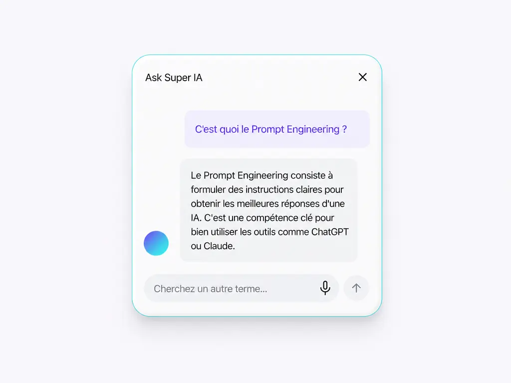 Un assistant IA qui explique une notion en réponse à une question
