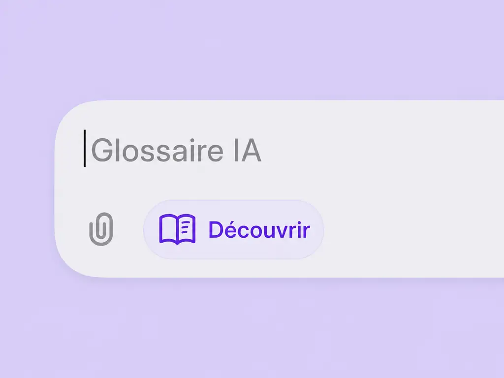 Une barre de recherche Â« Glossaire IA Â» avec un bouton DÃ©couvrir