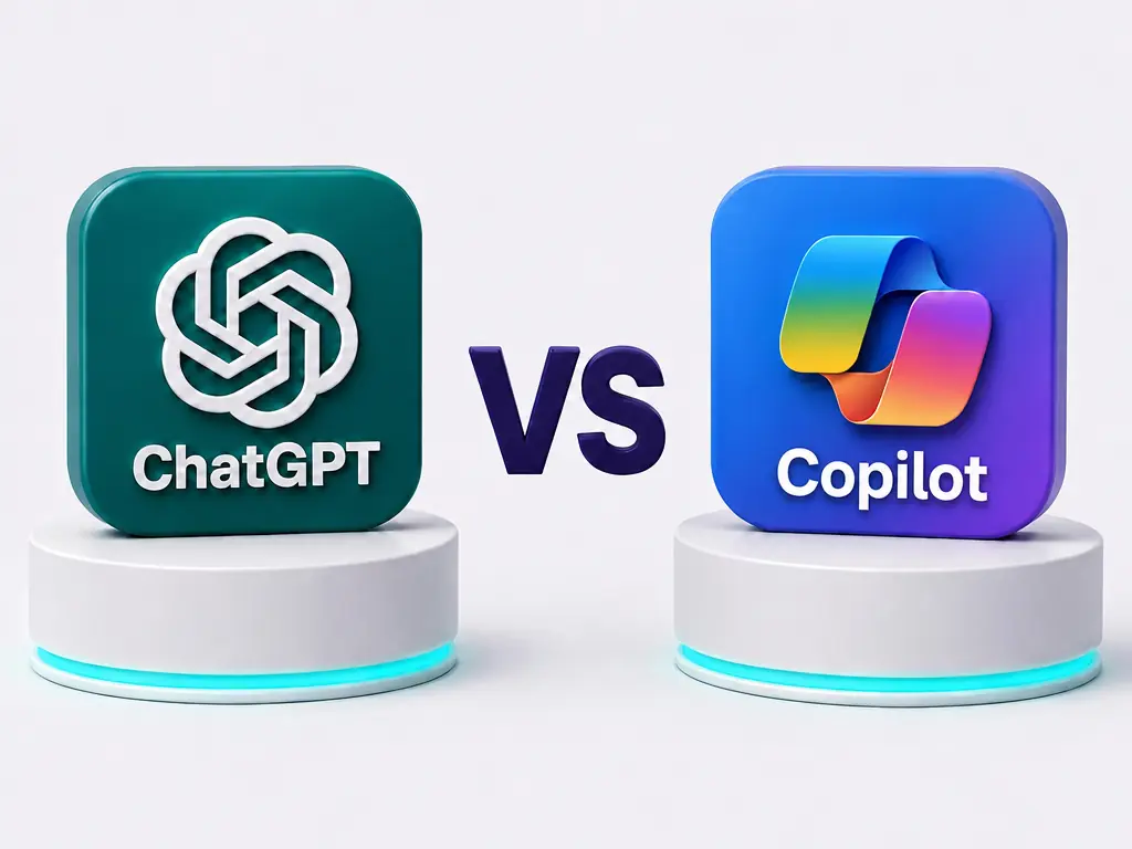 Les logos de ChatGPT et de Microsoft Copilot face Ã  face