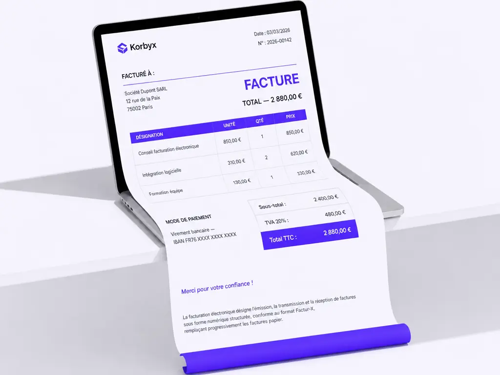 Une facture électronique affichée sur une tablette