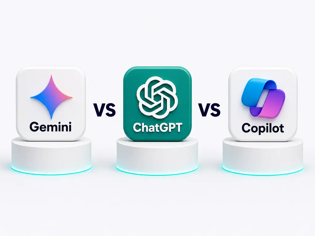 Les logos de Gemini, ChatGPT et Copilot côte à côte