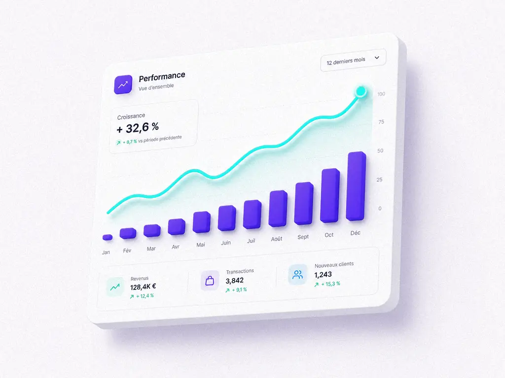 Illustration d’un graphique de performance en croissance sur douze mois