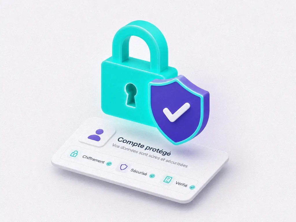 Illustration d’un cadenas et d’un bouclier au-dessus d’une carte de compte protégé