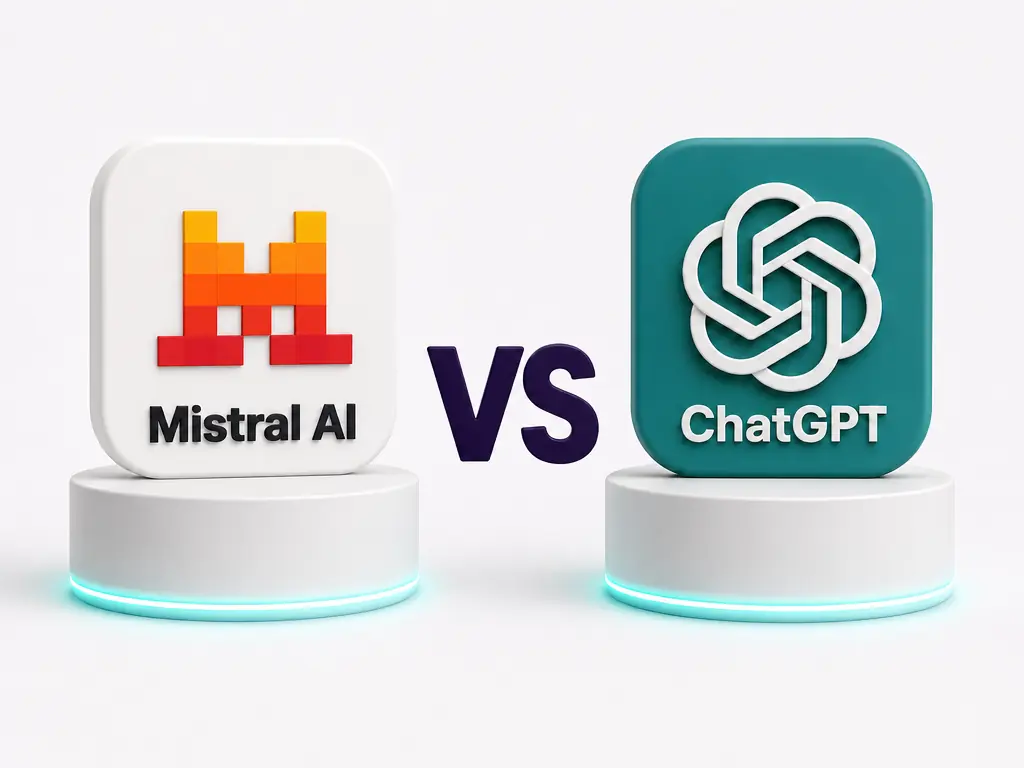 Les logos de Mistral AI et de ChatGPT face Ã  face