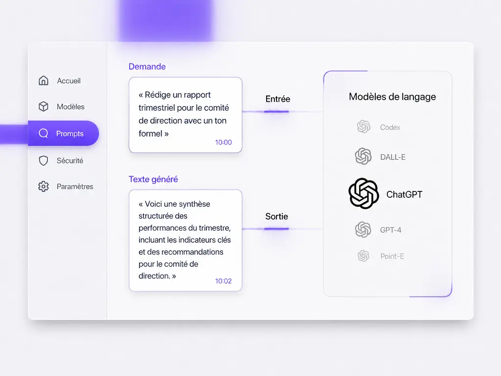Une interface qui transforme une consigne en texte généré par un modèle de langage