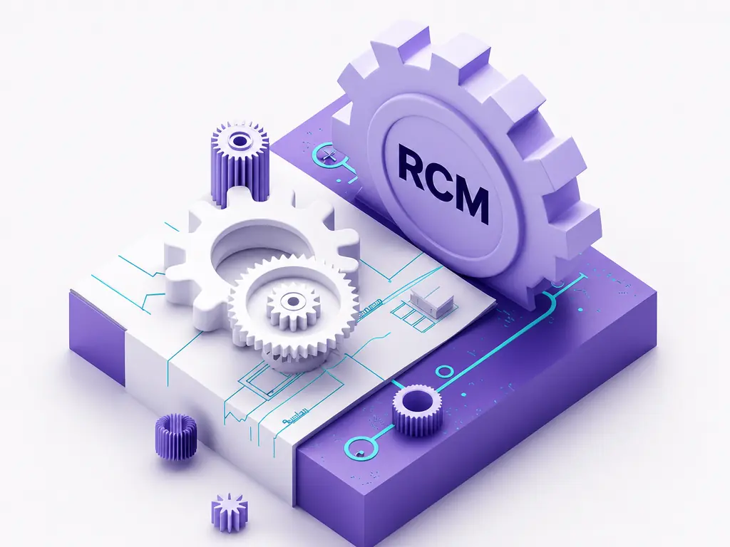 Un engrenage marqué RCM sur un socle de circuits